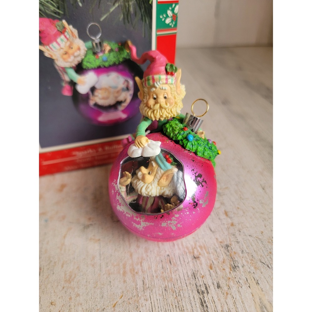 Enesco sparker buffer vintage ornament Xmas Santa helper unique